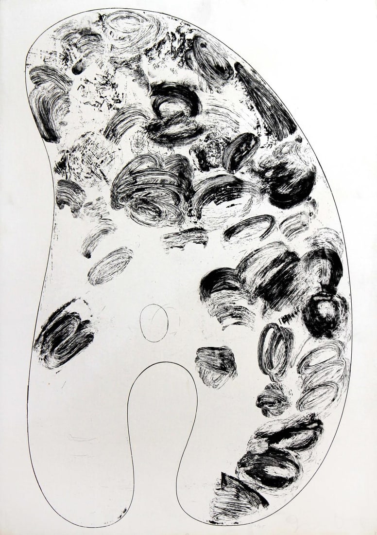 Jim Dine - Palette III: Artist: Jim Dine Title: Palette III Year: 1969 Dimensions: 28in. by 20in. Edition: From the rare limited edition Medium: Original etching on paper Condition: