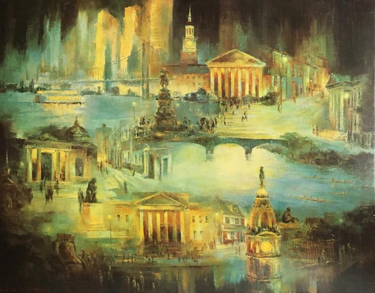 Emilie De S Atlee - Philadelphia II: Artist: Emilie De S Atlee Title: Philadelphia II Dimensions: 24in. by 30in. Edition: From the Rare Limited Edition Medium: Offset Lithograph on Board Condition: Excellent Signature Details: Signed in