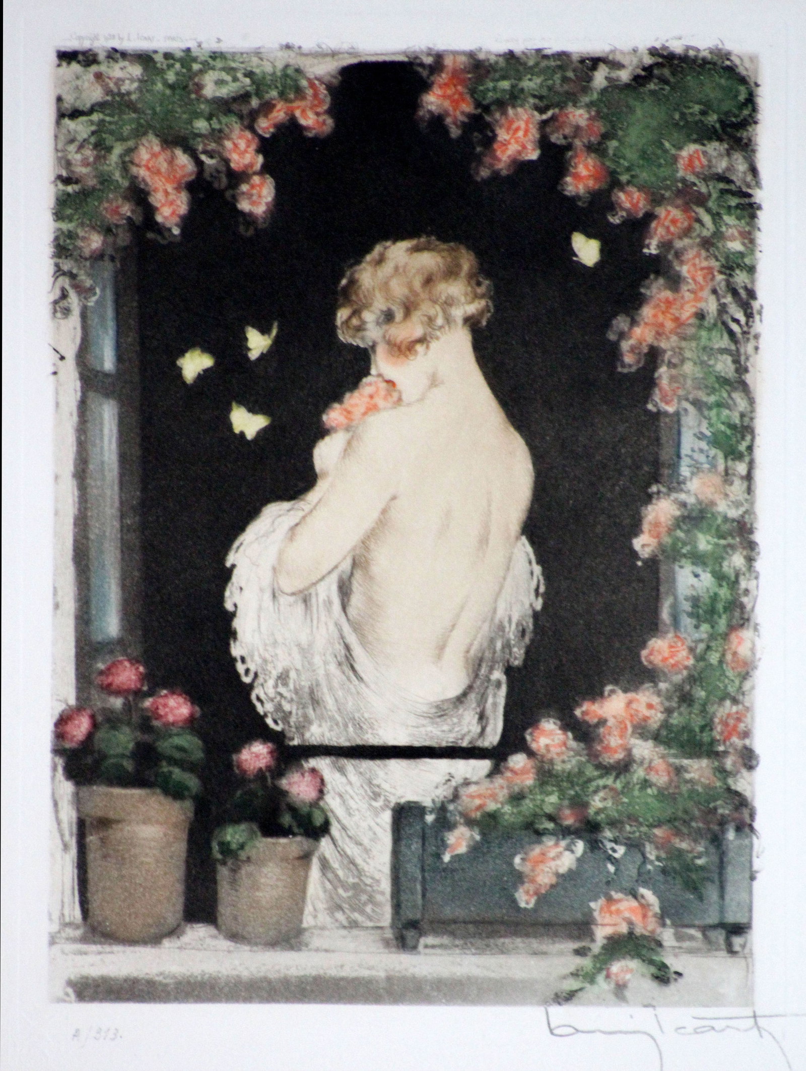 Louis Icart - Summer: Artist: Louis Icart Title: Summer Year: 1936 Dimensions: 20 1/8in. by 8 1/4in. Edition: From the rare limited edition Medium: Original drypoint etching with hand coloring on paper Condition: