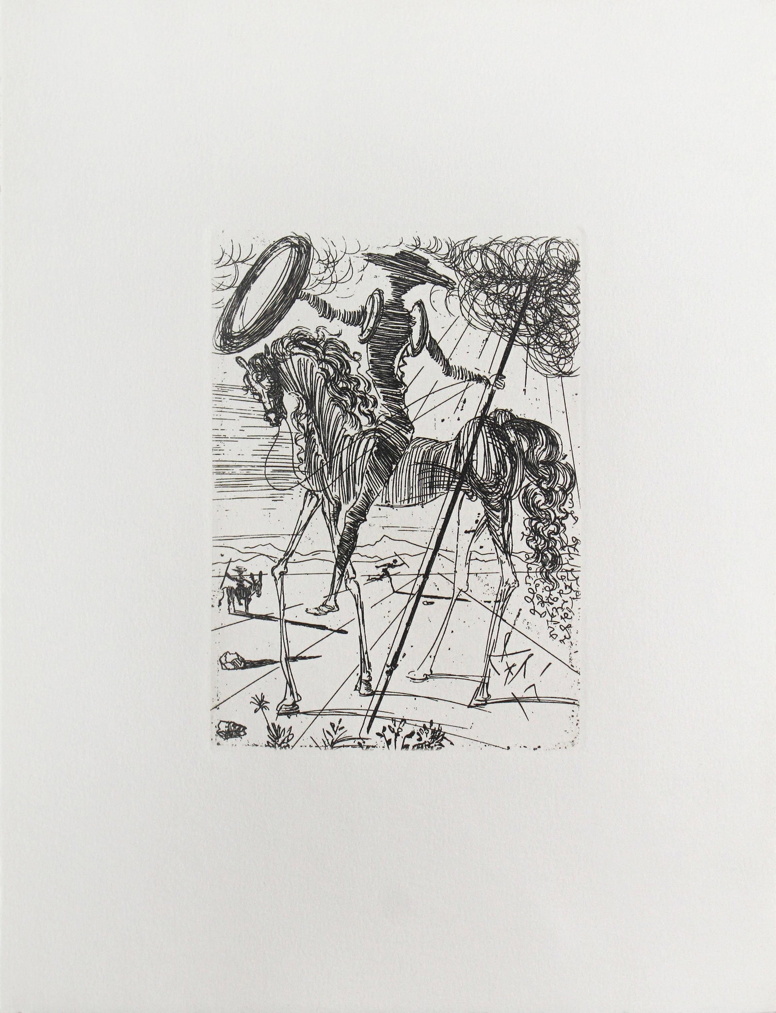 Salvador Dali (After) - Don Quixote: Artist: Salvador Dali (After) Title: Don Quixote Dimensions: 10.25in. by 13in. Edition: From the rare limited edition Medium: Original etching on paper Condition: Excellent Comes with Letter of