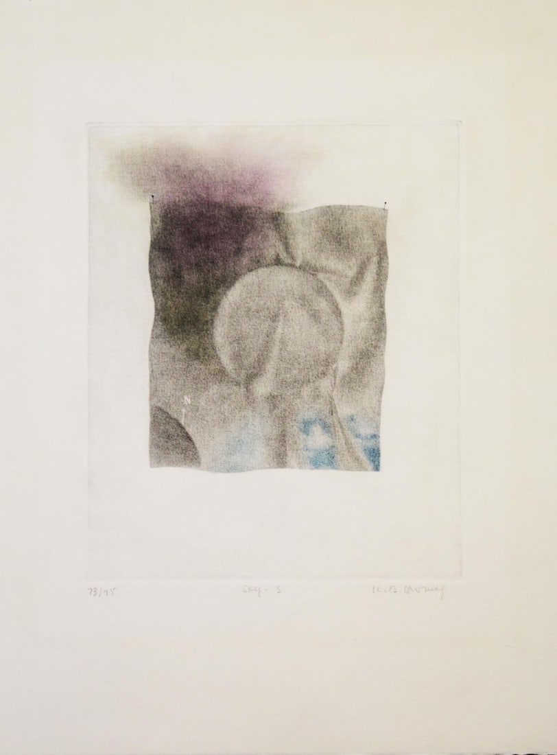 K.B. Hwang - Sky-5: Artist: K.B. Hwang Title: Sky-5 Dimensions: 18in. by 22in. Edition: From the rare limited edition of 75 Medium: Mezzotint on paper Condition: Excellent Signature Details: Hand signed in the bottom