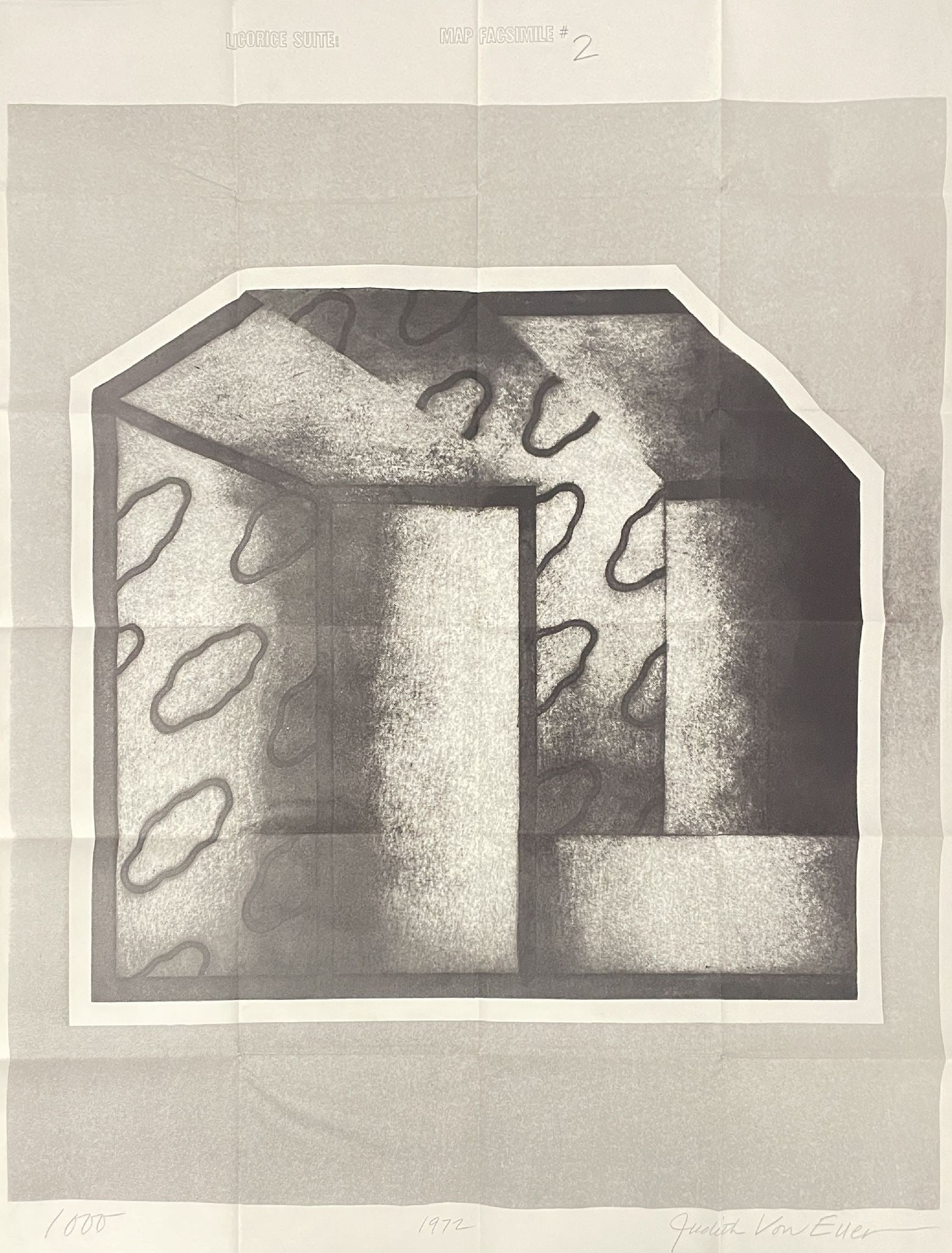 Judith Von Euer - Licorice Map 2: Artist: Judith Von Euer Title: Licorice Map 2 Year: 1972 Dimensions: 50 x 38 in. Edition: From the rare limited edition of 1000 Suite: Licorice Medium: Original lithograph on paper Condition: