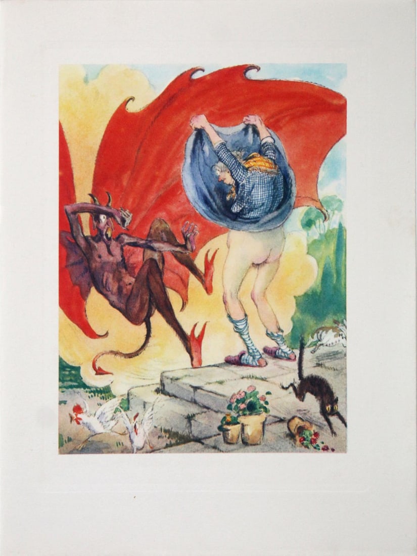 Louis Icart - Faust: Artist: Louis Icart Title: Untitled Year: 1936 Dimensions: 9.5in. by 7.3in. Edition: From rare limited edition Publisher: Le Vasseur et Cie Paris Suite: Gargantua et Pantagruel Medium: Photogravure