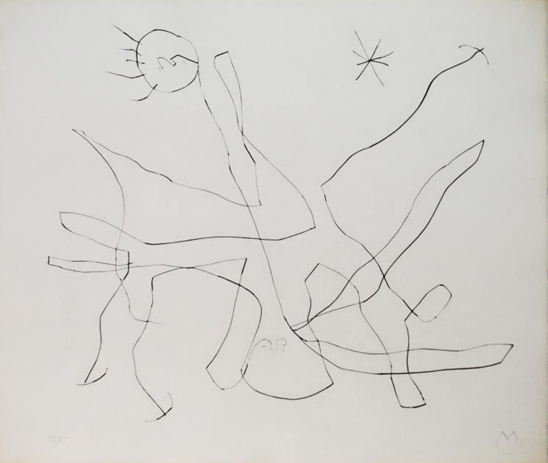 Joan Miro - Untitled XIII from "Flux de l'Aimant": Artist: Joan Miro Title: Untitled XIII from "Flux de l'Aimant" Year: 1964 Dimensions: 19in. by 23in. Edition: From the rare limited edition of 75 Publisher: Atelier Maeght Levallois Suite: Flux de