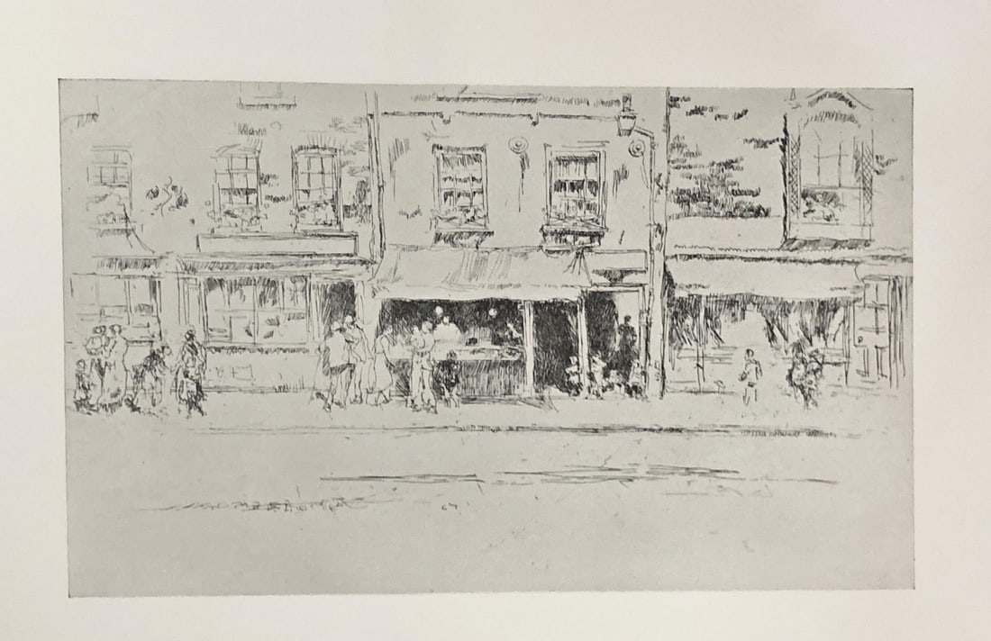 James McNeill Whistler (After) - The Fish Shop Busy Chelsea: Artist: James McNeill Whistler (After) Title: The Fish Shop Busy Chelsea Year: 1922 Dimensions: 14 3/4in. by 11 1/4in. Edition: From the Rare Limited Edition of 200