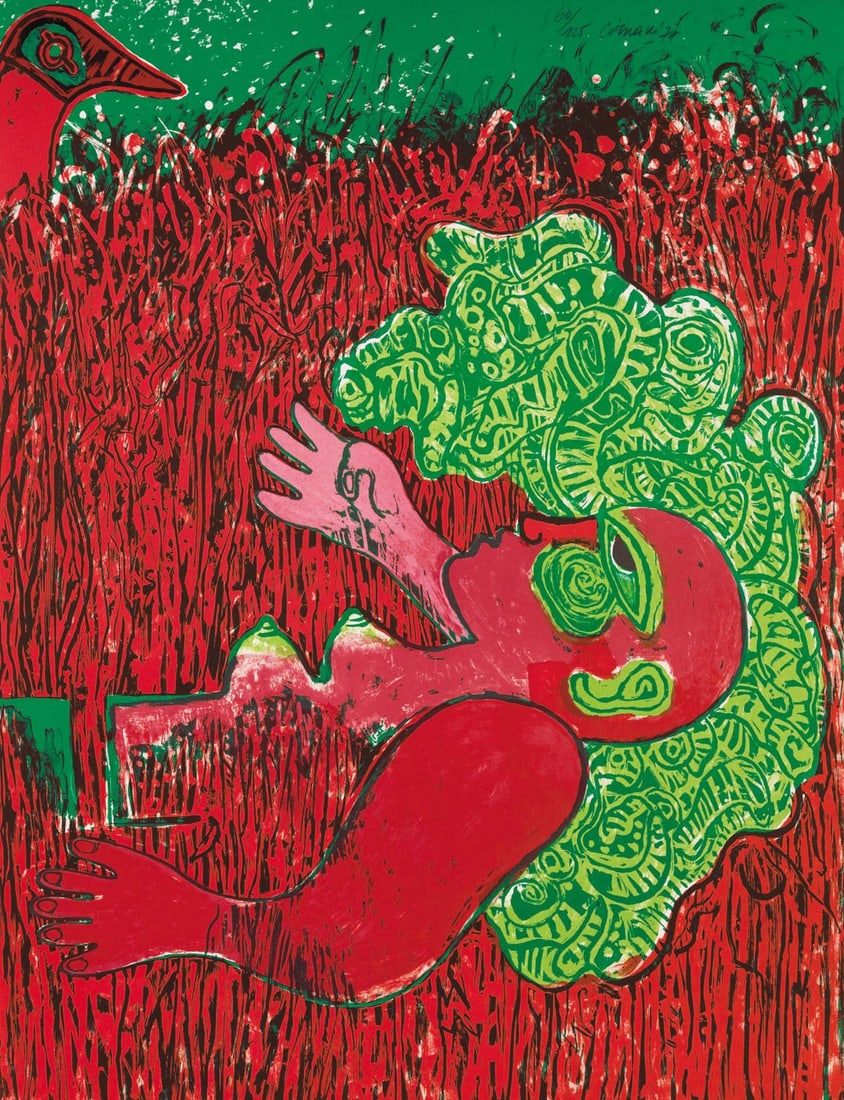 Corneille - Dans l'infinie verticalit? de: Artist: Corneille Title: Dans l'infinie verticalit? de Year: 1977 Dimensions: 25 11/16in. by 19 3/4in. Edition: From the limited edition of 125 Suite: L'Enchantement de l'ete Medium: Lithograph