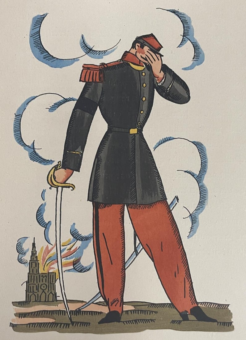 Eduardo Garcia Benito - Untitled (Soldier): Artist: Eduardo Garcia Benito Title: Untitled (Soldier) Year: 1930 Dimensions: 27 1/2in. by 11in. Edition: From the rare limited edition Medium: Original pochoir color stencil Condition: Excellent