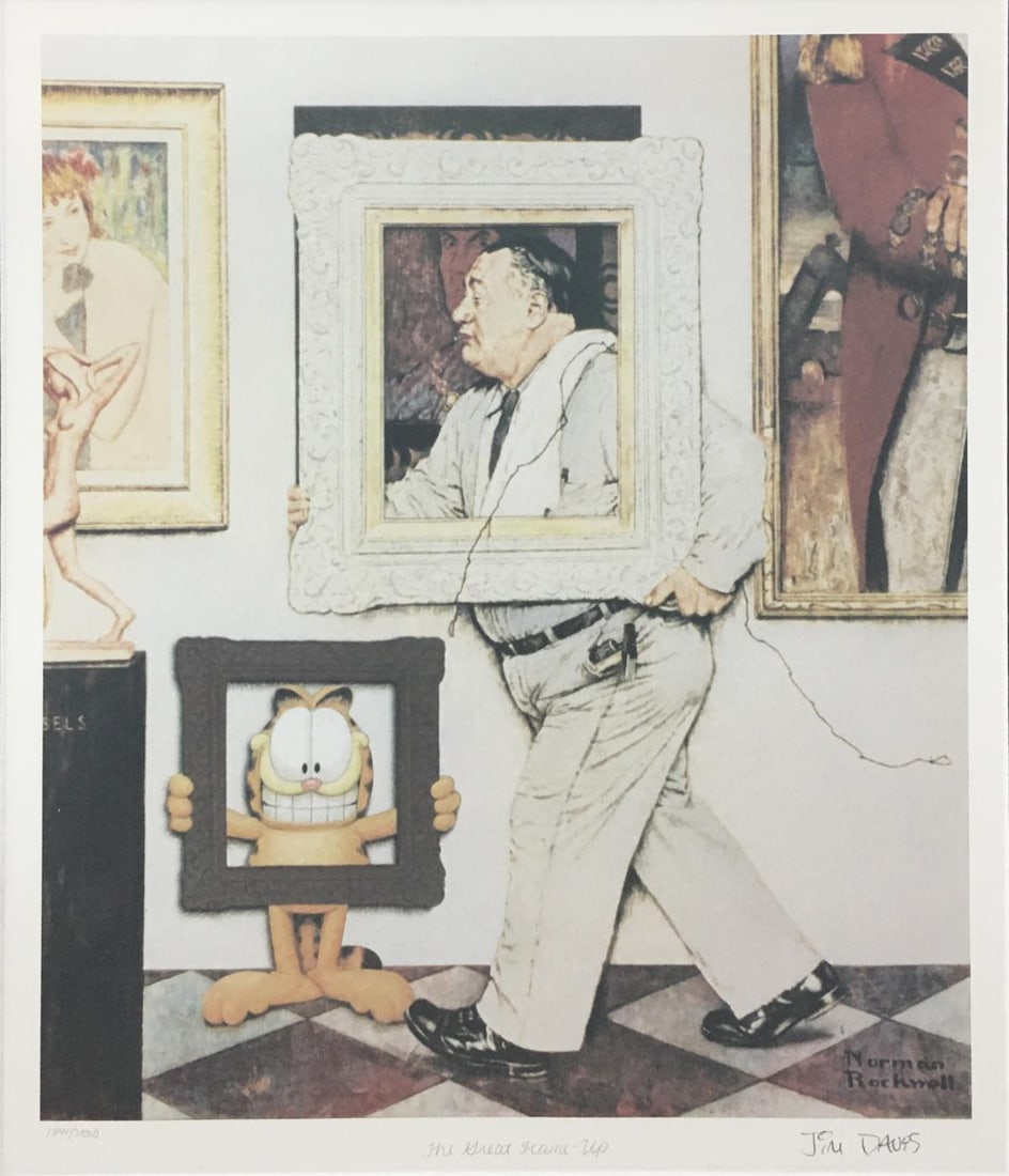 Norman Rockwell (After) and Jim Davis - Garfield Meets Rockwell (The Great Frame Up): Artist: Norman Rockwell (After) and Jim Davis Title: Garfield Meets Rockwell (The Great Frame Up) Dimensions: 15in. by 13in. Edition: Numbered from the Rare Limited Edition of 750 Medium: Offset