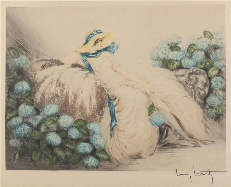 Louis Icart - Pink Lady: Artist: Louis Icart Title: Pink Lady Year: 1933 Dimensions: 8 1/4 x 10 7/8 in. Edition: From the rare limited edition Medium: Orignial etching on paper with hand colored water colors Condition: