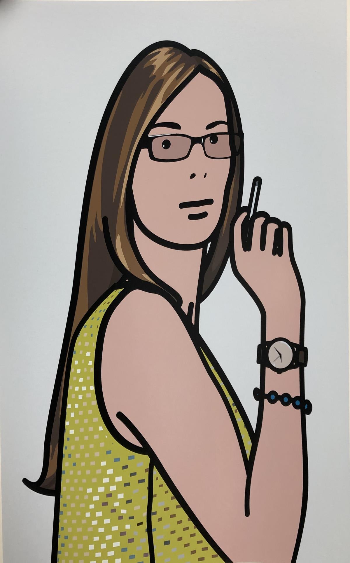Julian Opie - Ruth Smoking 2: Artist: Julian Opie Title: Ruth Smoking 2 Year: 2005 Dimensions: 15.5in. by 11.5in. Edition: From the limited edition of 250 Publisher: Alan Cristea Gallery Suite: Twenty Six Portraits Medium: