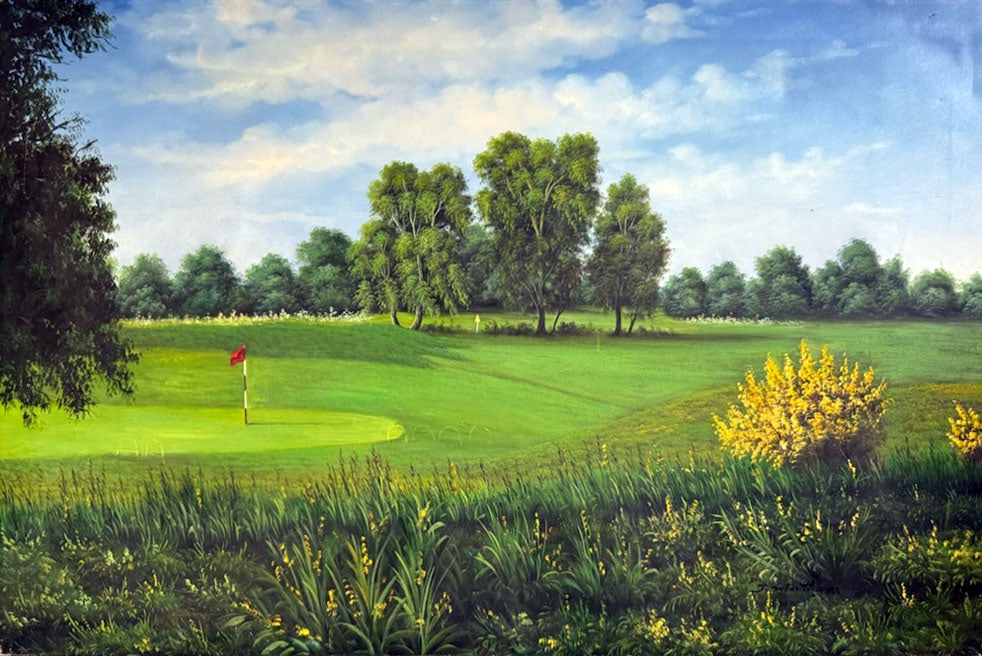 Unknown Artist - 18th Hole: Artist: Unknown Artist Title: 18th Hole Dimensions: 36 x 24 1/2 in. Edition: One-of-a-Kind Painting Medium: Acrylic Paint on canvas Condition: Excellent