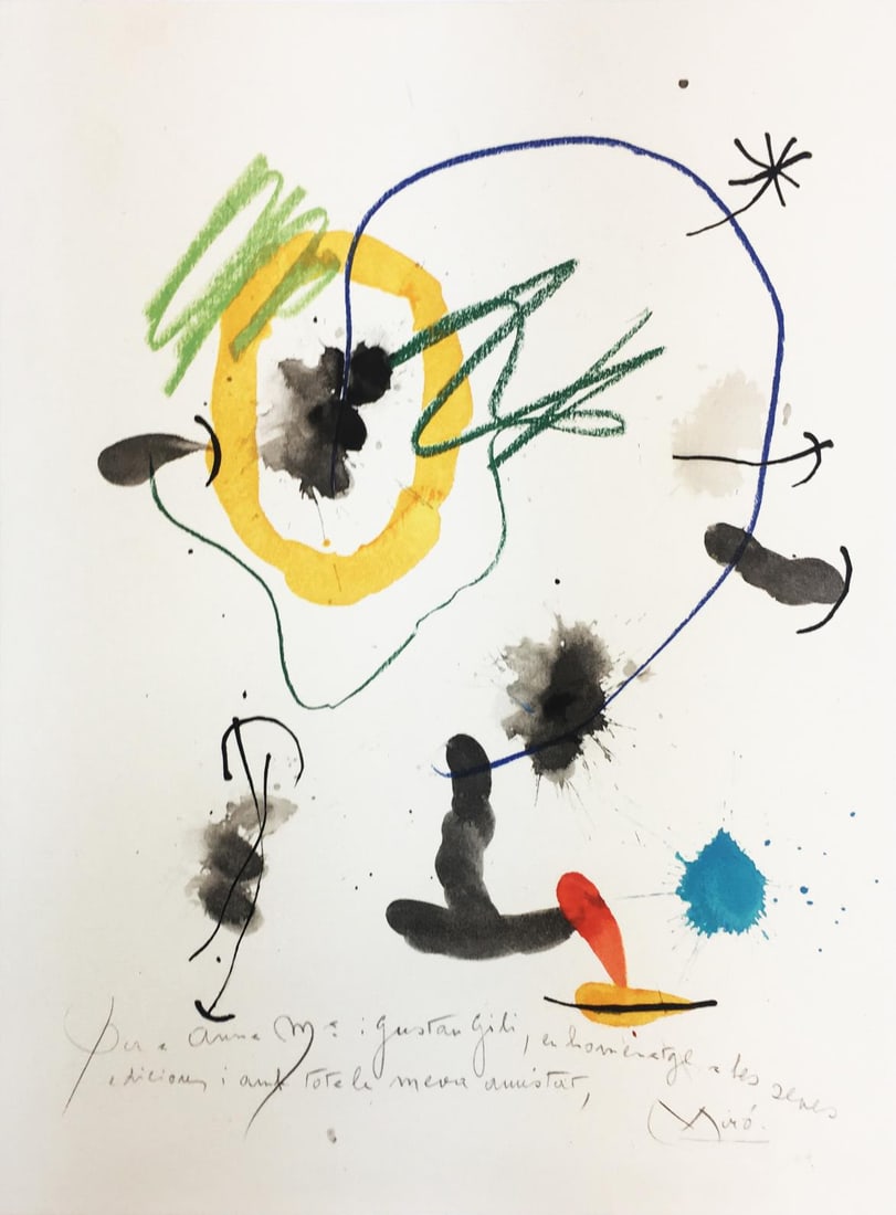 Joan Miro (After) - Pour M Gustavo Gili: Artist: Joan Miro (After) Title: Pour M Gustavo Gili Year: 1964 Dimensions: 15in. by 11in. Edition: From the rare limited edition Publisher: XXe Siecle Paris Suite: Quelques Fleurs pour des Amis