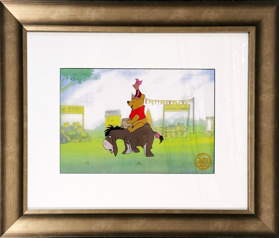 Disney - Winnie the Pooh: Artist: Disney Title: Winnie the Pooh Year: Dimensions: 13 1/2 x 9 in. Edition: From a rare limited edition Medium: Serigraph cel Condition: Excellent Signature Details: Stamped in lower left corner