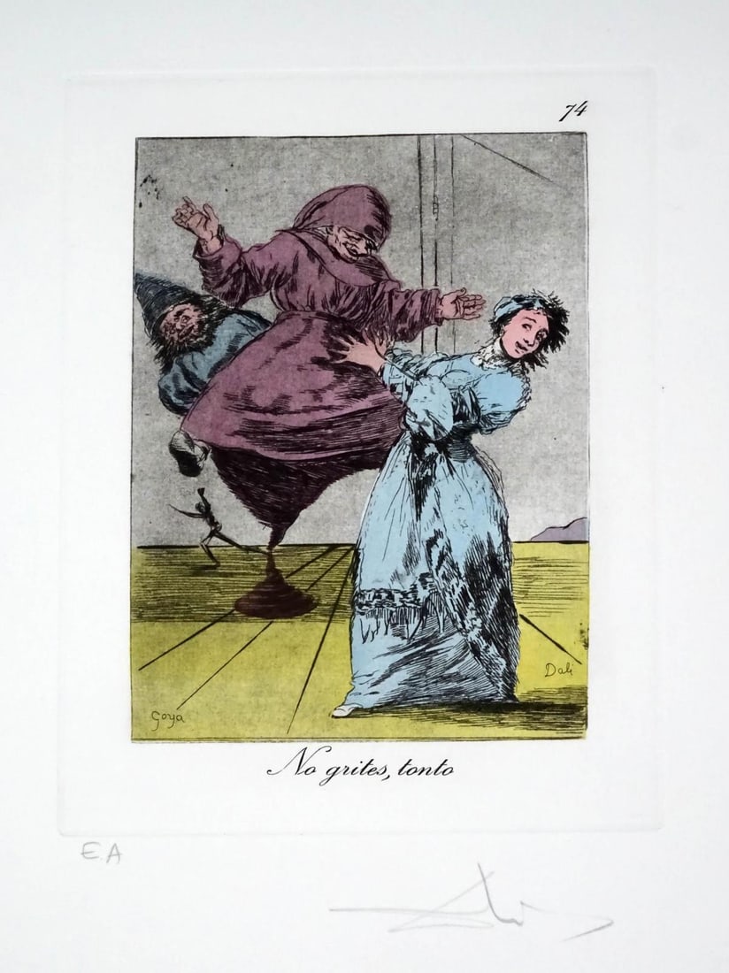 Salvador Dali - No Grites Tonto: Artist: Salvador Dali Title: No Grites Tonto Year: 1977 Dimensions: 17.75in. by 12.25in. Edition: From the limited edition of 200 Publisher: Fernand Hazan Editeur Suite: Les Caprices de Goya Medium: