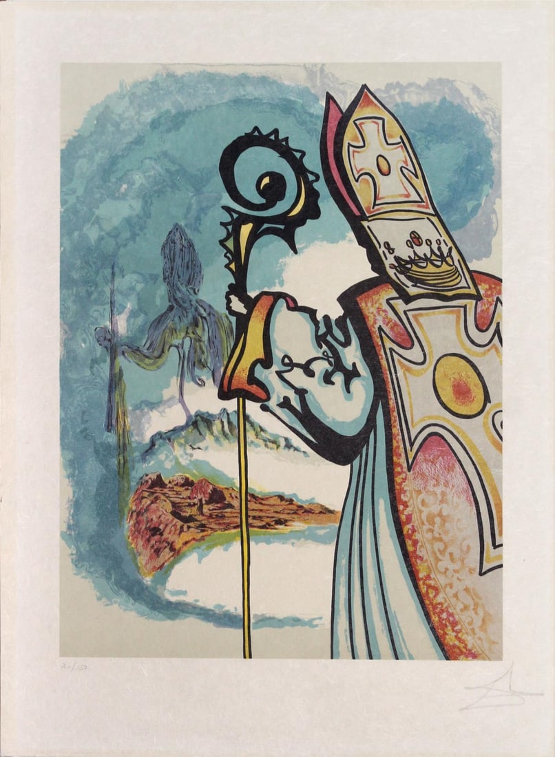 Salvador Dali - King Richard: Artist: Salvador Dali Title: King Richard Year: 1977 Dimensions: 29 1/4in. by 24 5/8in. Edition: From the limited edition of CL Suite: Ivanhoe Medium: Original lithograph on paper Condition: