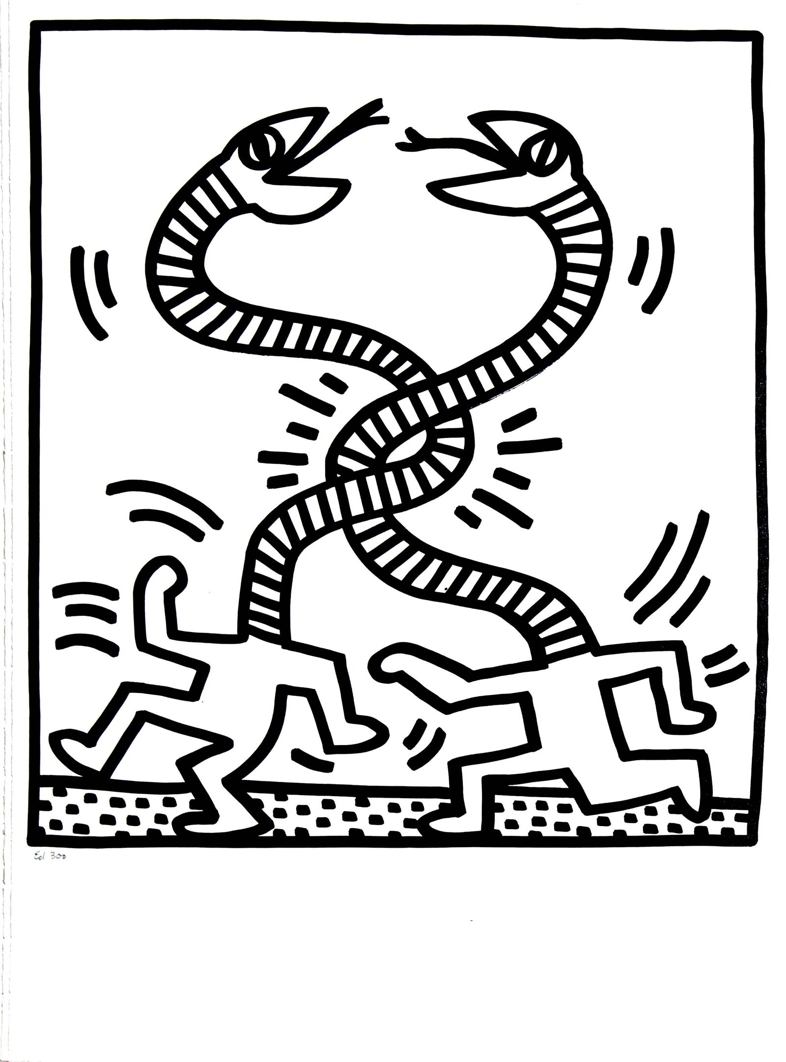 Keith Haring - Entwined Snakes (from Lucio Amelio Suite): Artist: Keith Haring Title: Entwined Snakes (from Lucio Amelio Suite) Year: 1983 Dimensions: 18.5in. by 13in. Edition: From the rare limited edition of 300 Publisher: Galerie Lucio Amelio Naples