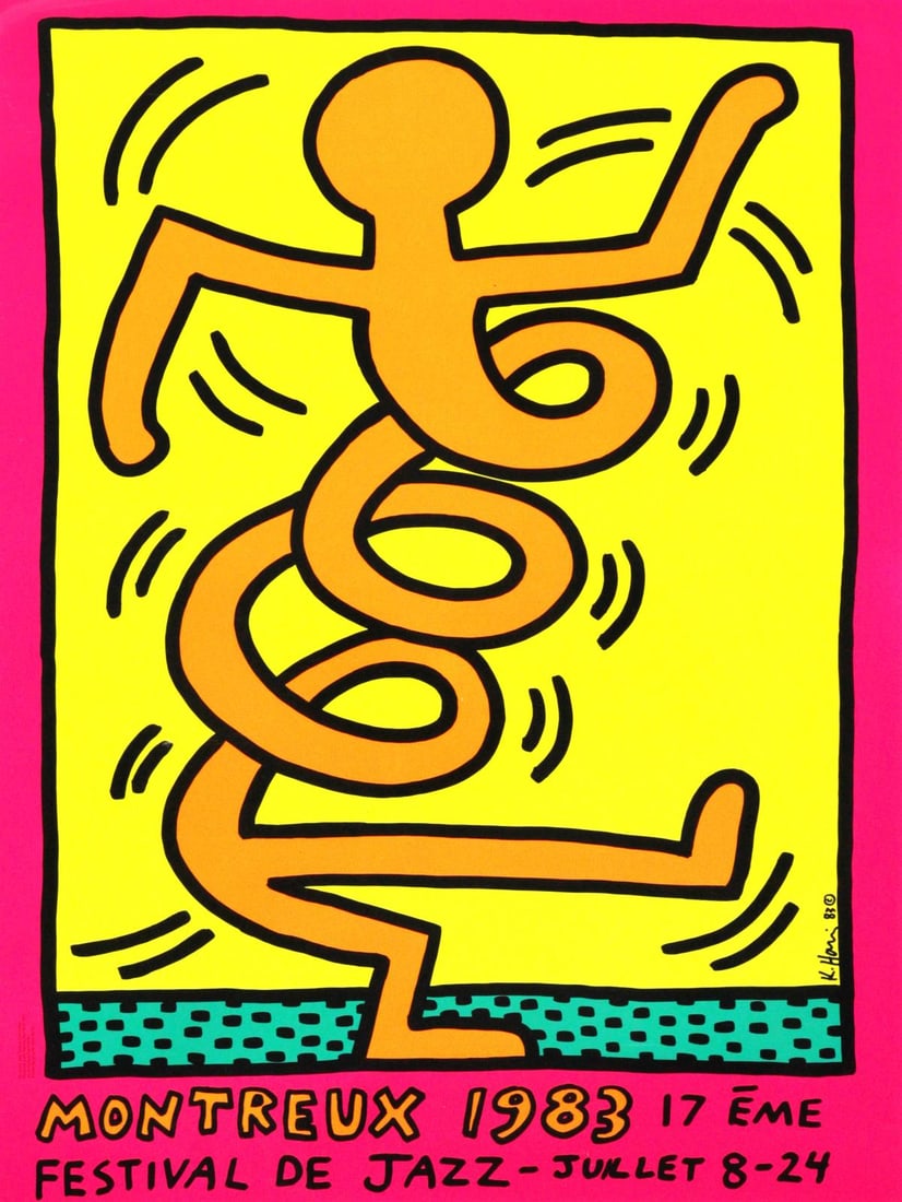 Keith Haring - Montreux Jazz Festival: Artist: Keith Haring Title: Montreux Jazz Festival Year: 1983 Dimensions: 39.4in. by 27.6in. Edition: From the rare limited edition Publisher: Montreux Jazz Festival Foundation Medium: Original