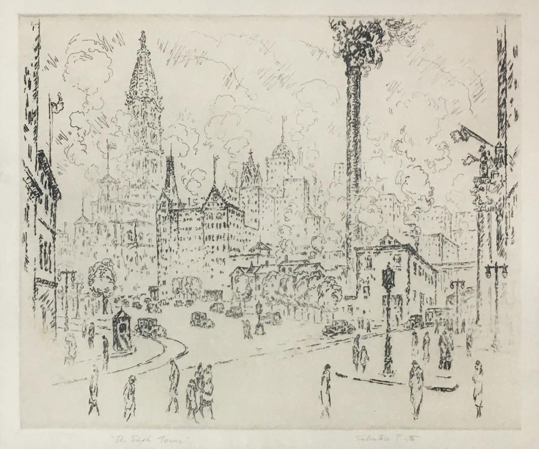 Salvatore Pinto - The Smoke Tower: Artist: Salvatore Pinto Title: The Smoke Tower Year: c. 1928 Dimensions: 8in. by 10in. Edition: From the Rare Limited Edition Medium: Original Etching on Paper Condition: Excellent Signature Details: