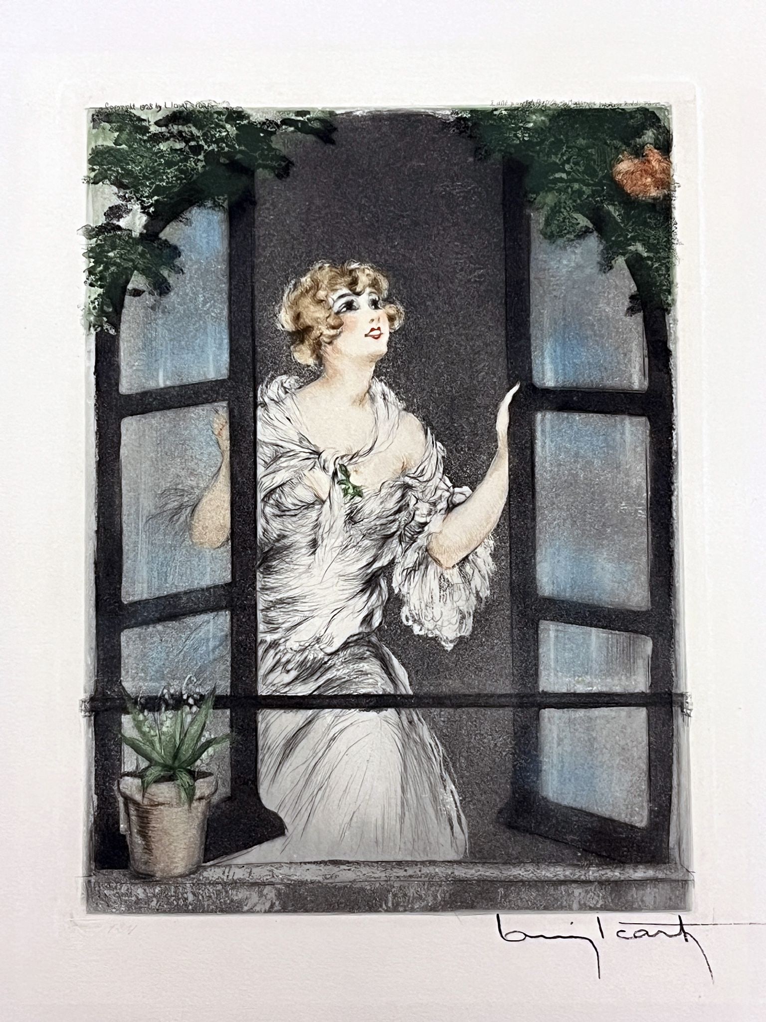 Louis Icart - Spring: Artist: Louis Icart Title: Spring Year: 1923 Dimensions: 10in. by 14in. Edition: From the very rare limited edition of 250 Suite: Four Seasons Medium: Original drypoint etching with hand water color