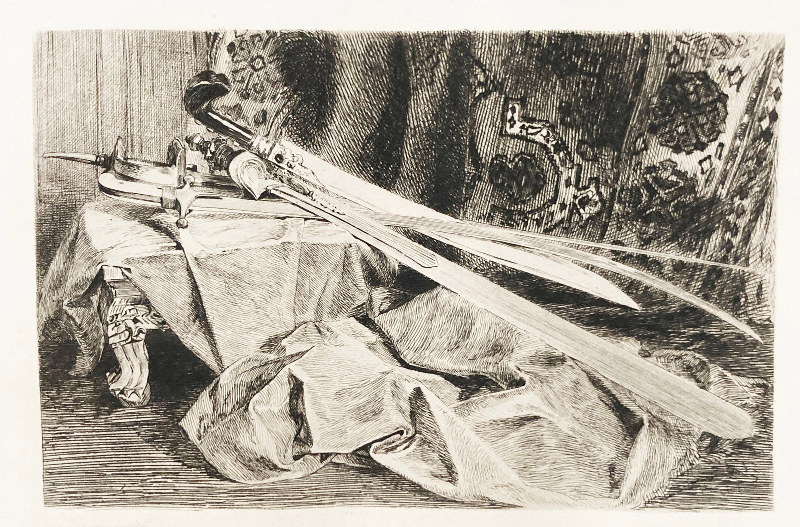 Jules Ferdinand Jacquemart - Armes Orientales: Artist: Jules Ferdinand Jacquemart Title: Armes Orientales Year: 1880 Dimensions: 12 x 8 in. Edition: From the Rare Limted Edition Publisher: MacMillan and Co. Suite: Etching and Etchers Medium: