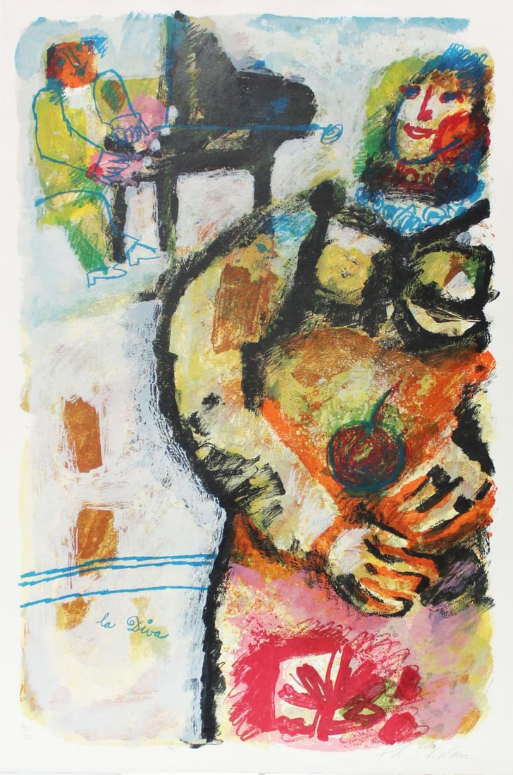 Theo Tobiasse - La Diva: Artist: Theo Tobiasse Title: La Diva Dimensions: 35in. by 23in. Edition: From the rare limited edition of 250 Medium: Original lithograph on paper Condition: Excellent Signature Details: Hand signed