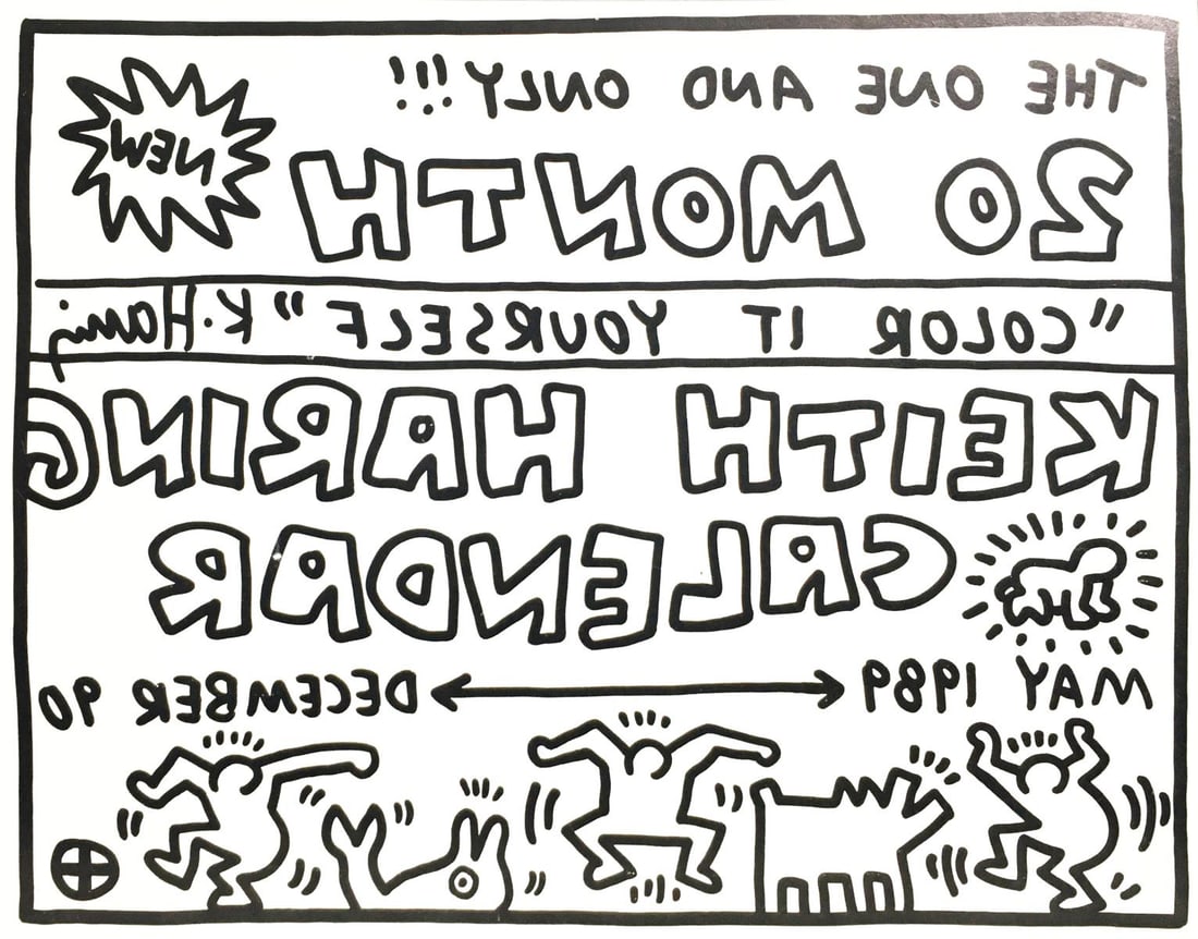 Keith Haring - Color It Yourself: Artist: Keith Haring Title: Color It Yourself Year: 1989-1990 Dimensions: 12in. by 14in. Edition: From the Rare Limited Edition Publisher: Pop Shop Suite: Color It Yourself Keith Haring Calender