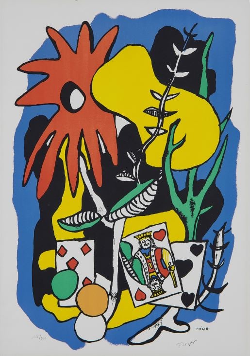 Fernand Leger - King of Hearts: Artist: Fernand Leger Title: King of Hearts Year: 1940 Dimensions: 28 1/2 x 18 1/2 in. Edition: From the rare limited edition Medium: Original Lithograph in colors on paper Condition: Excellent