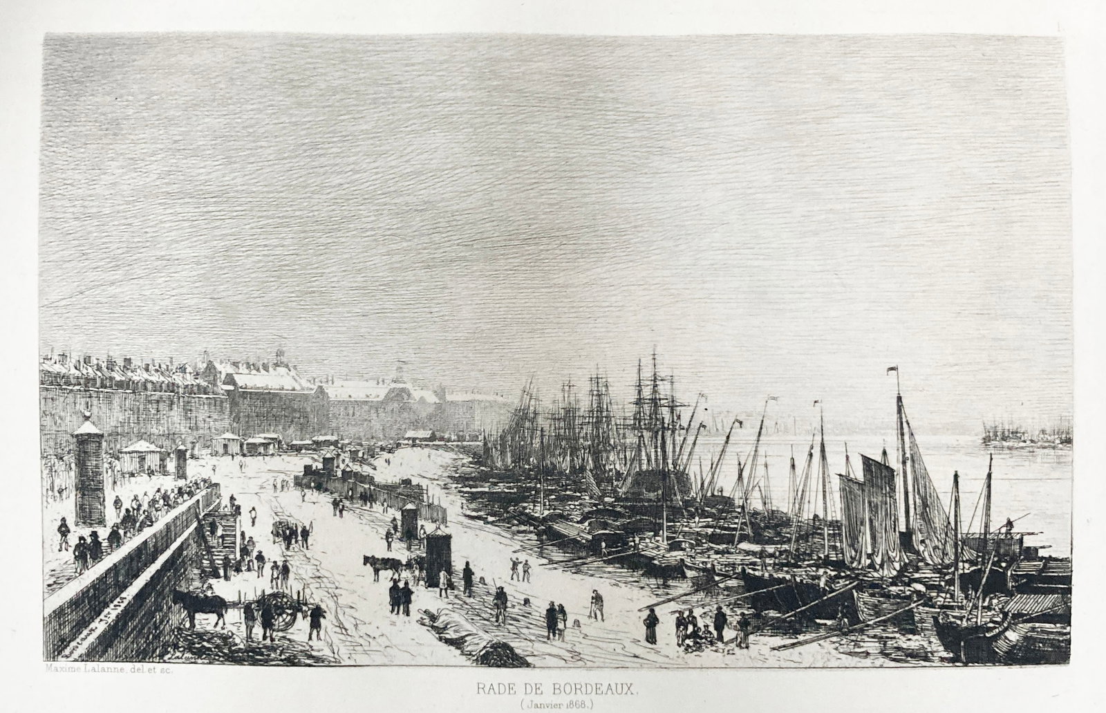 Maxime Lalanne - Rade De Bordeaux: Artist: Maxime Lalanne Title: Rade De Bordeaux Year: 1880 Dimensions: 12 x 8 in. Edition: From the Rare Limted Edition Publisher: MacMillan and Co. Suite: Etching and Etchers Medium: Original etching