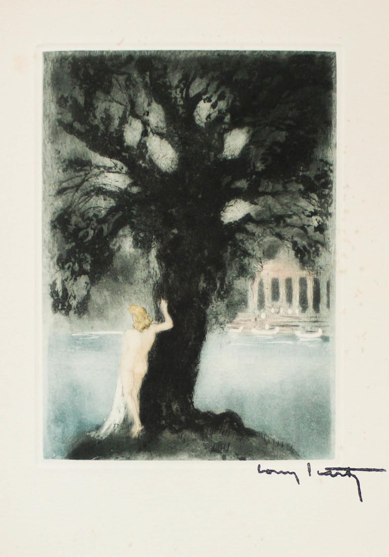 Louis Icart - Untitled VII from "Les Amours de Psyche de Cupidon": Artist: Louis Icart Title: Untitled VII from "Les Amours de Psyche de Cupidon" Year: 1949 Dimensions: 13in. by 10in. Edition: From the rare limited edition of 150 Publisher: Editions de la Cite