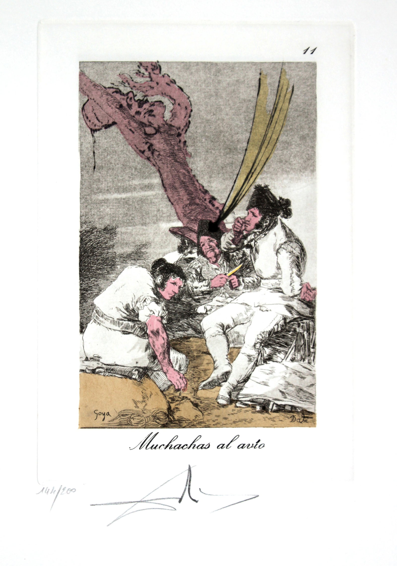 Salvador Dali - Muchachas al avio: Artist: Salvador Dali Title: Muchachas al avio Year: 1977 Dimensions: 17.75in. by 12.25in. Edition: From the limited edition of 200 Publisher: Fernand Hazan Editeur Suite: Les Caprices de Goya