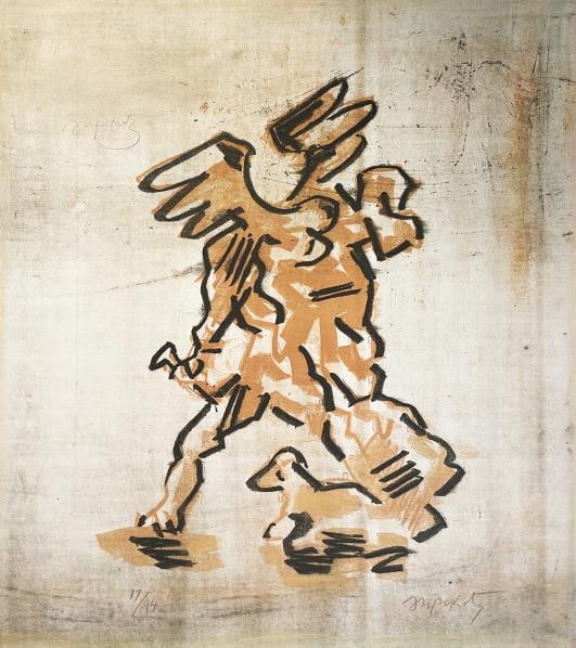 Jacques Lipschitz - Sacrifice of Isaac: Artist: Jacques Lipschitz Title: Sacrifice of Isaac Year: 1968 Dimensions: 21 3/4in. by 25 1/4in. Edition: From the limited edition of 94 Suite: Flight Portfolio Medium: Original color lithograph on