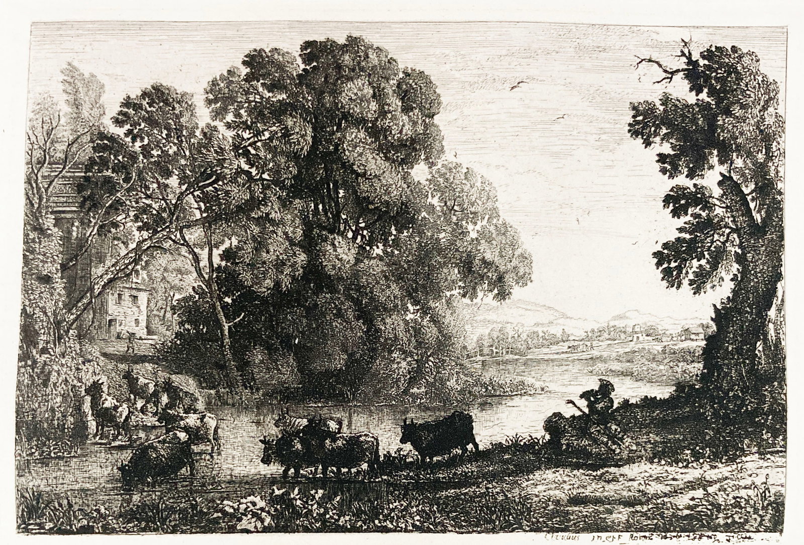Claude Lorrain - The Cowherd: Artist: Claude Lorrain Title: The Cowherd Year: 1880 Dimensions: 12 x 8 in. Edition: From the Rare Limted Edition Publisher: MacMillan and Co. Suite: Etching and Etchers Medium: Original etching on
