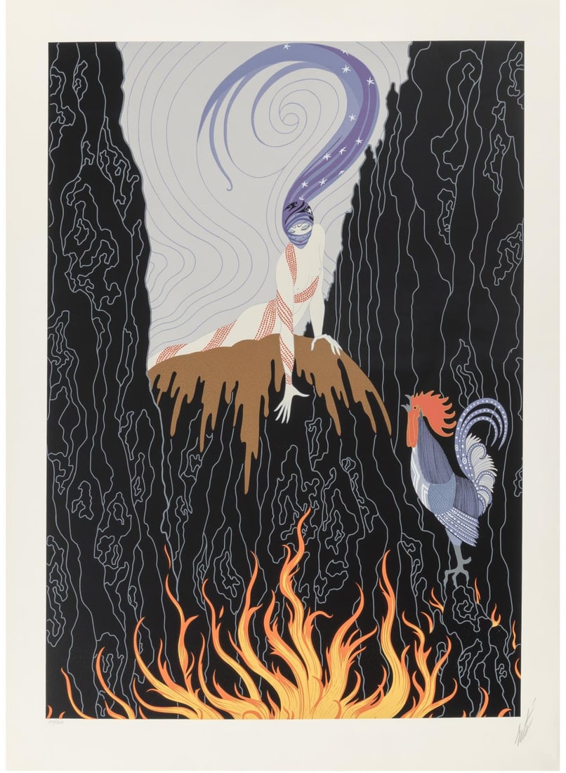Erte - The French Rooster: Artist: Erte Title: The French Rooster Year: 1980 Dimensions: 31in. by 22 1/2in. Edition: Numbered From the rare edition of 300 Medium: Serigraph in colors on wove paper Condition: Excellent