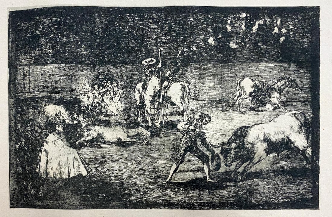 Francisco Goya - La Tauromaquia i: Artist: Francisco Goya Title: La Tauromaquia i Year: 1944 Dimensions: 9.5in. by 6.75in. Edition: From the Rare Limited Edition of 500 Publisher: Editorial Victoria, Barcelona Suite: La Tauromaquia