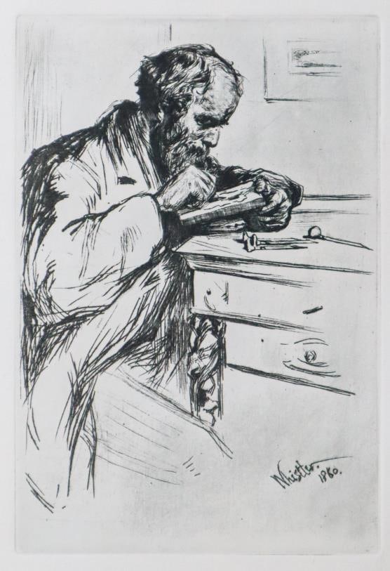 James McNeill Whistler (After) - Riault The Engraver: Artist: James McNeill Whistler (After) Title: Riault The Engraver Dimensions: 4.75in. by 7in. Edition: From the rare limited edition Medium: Original Ecthingand Drypoint printed on laid paper
