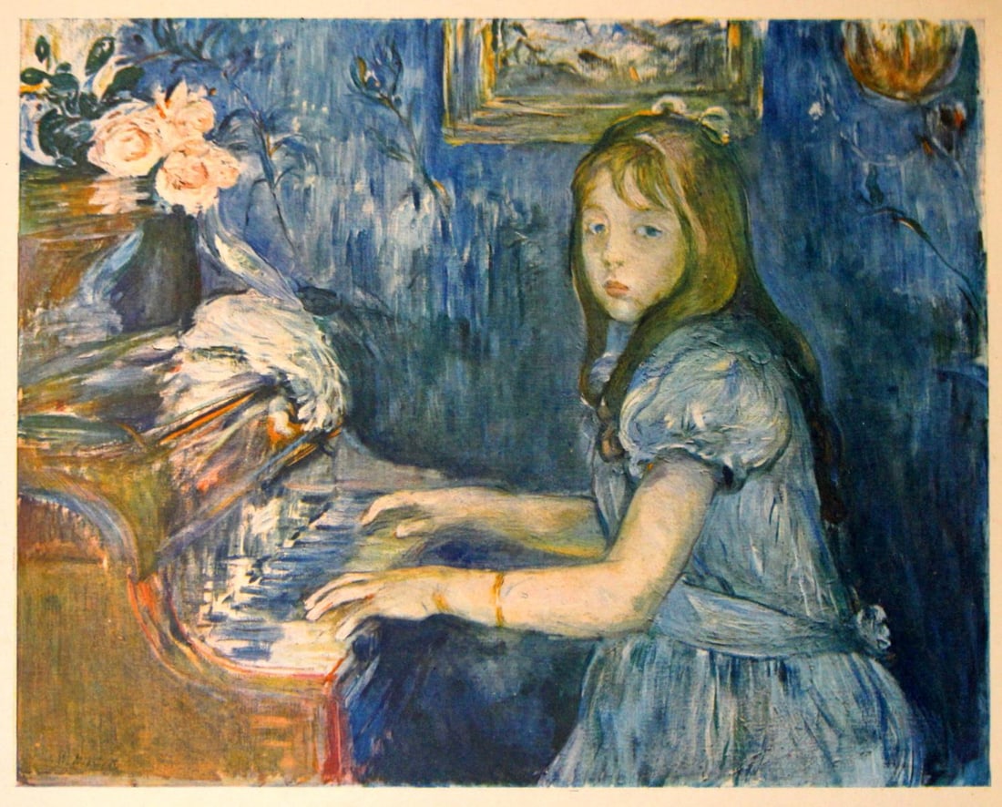 Berthe Morisot - Jeune Fille Au Piano: Artist: Berthe Morisot Title: Jeune Fille Au Piano Year: 1906 Dimensions: 7.5in. by 6in. Edition: From the rare limited edition Publisher: Theodore Duret Editeur: Paris Medium: Color lithograph on