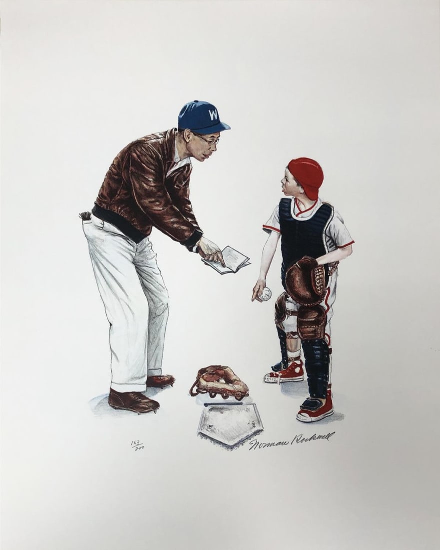 Norman Rockwell - Baseball: Artist: Norman Rockwell Title: Baseball Dimensions: 24in. by 20in. Edition: From the rare limited edition Suite: School Days Medium: Original lithograph on paper Condition: Excellent Signature
