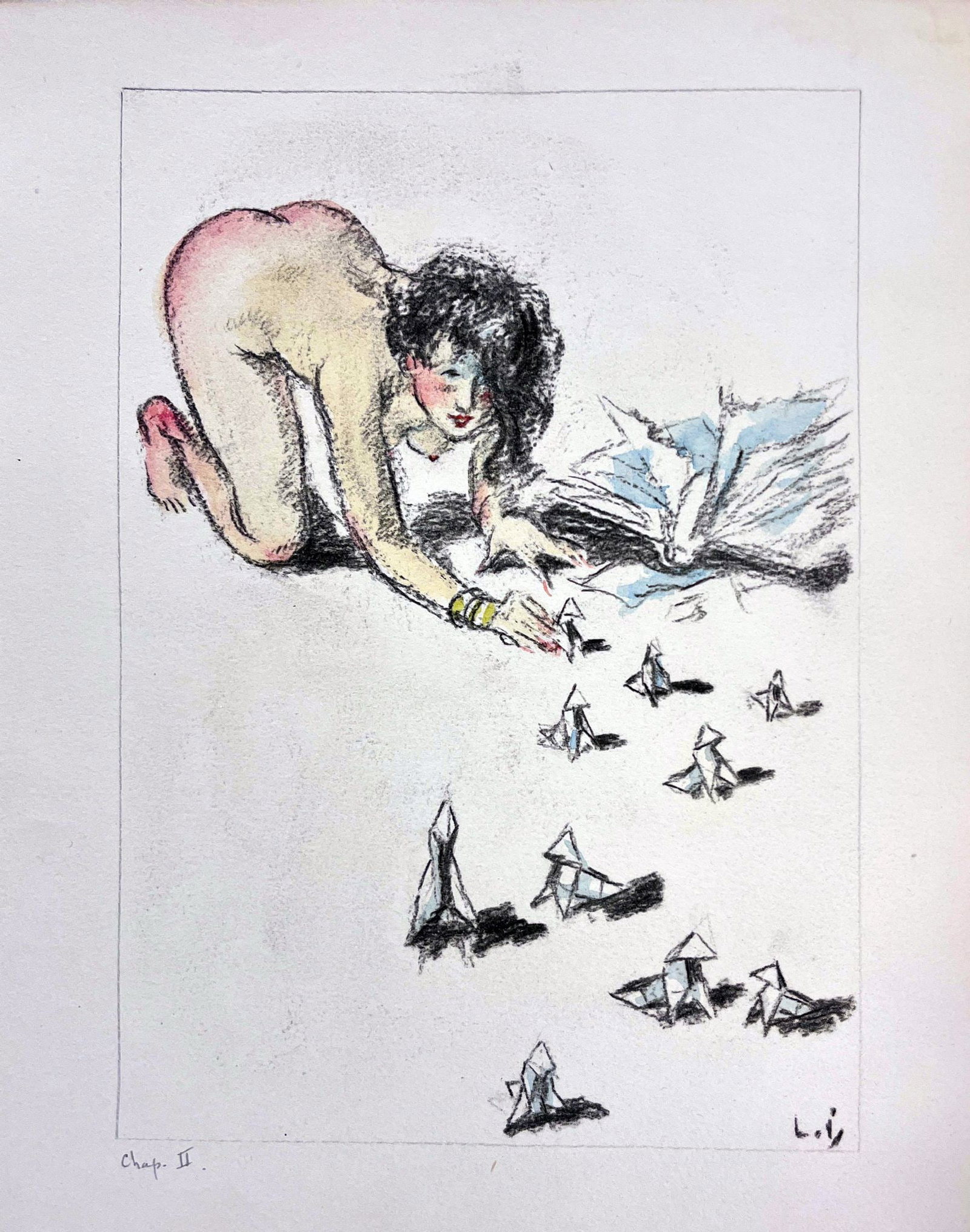 Louis Icart - Untitled Watercolor. (Original Painting on Paper): Artist: Louis Icart Title: Untitled Watercolor. (Original Painting on Paper) Year: 1935 Dimensions: 7 3/8 x 9 1/4 in. Edition: One-of-a-Kind Watercolor Painting on Paper. Publisher: Claude Prosper de
