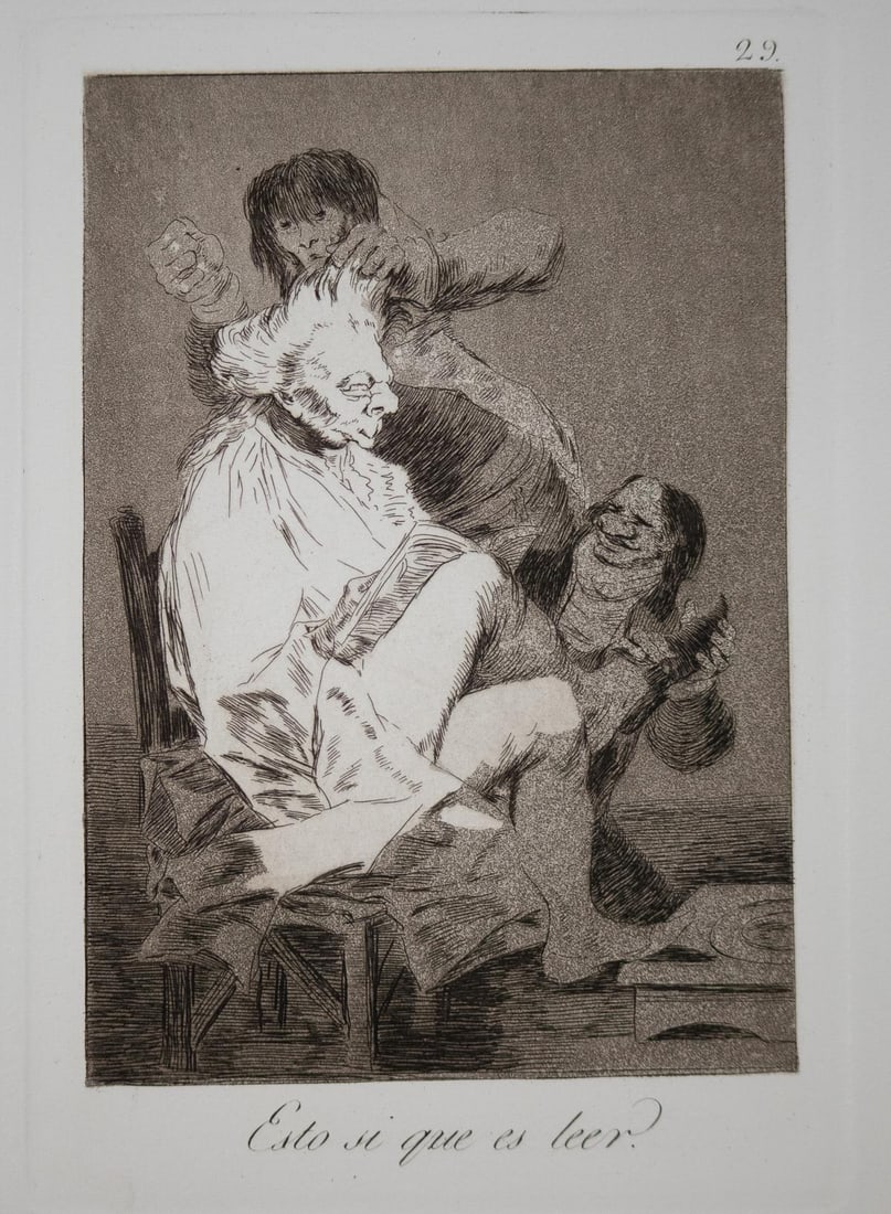 Francisco Goya - Esto si que es leer: Artist: Francisco Goya Title: Esto si que es leer Year: 1799 Dimensions: 11.5in. by 8.25in. Edition: From the rare limited edition Suite: Los Caprichos Medium: Original etching on paper Condition: