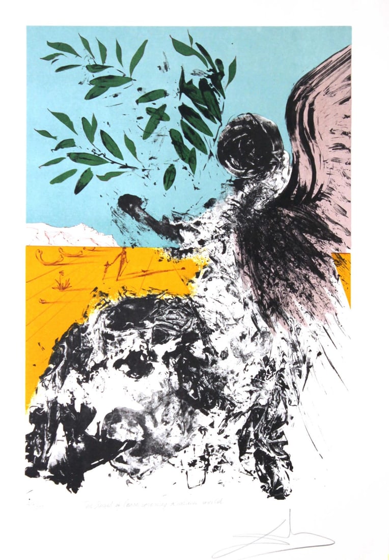 Salvador Dali - Angel of Mercy Covering a Calmer World: Artist: Salvador Dali Title: Angel of Mercy Covering a Calmer World Year: 1973 Dimensions: 16in. by 22.25in. Edition: Numbered from the limited edition of 300 Publi