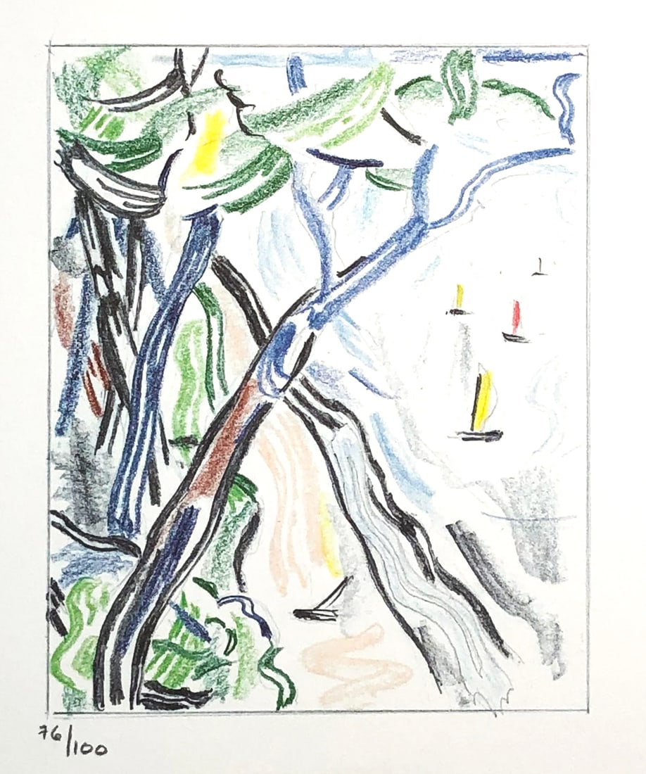 Roy Lichtenstein - Sailboats: Artist: Roy Lichtenstein Title: Sailboats Year: 1986 Dimensions: 10.25in. by 7.5in. Edition: From the rare limited edition of 100 Publisher: Harry N. Abrams New York Suite: Landscape Sketches Medium: