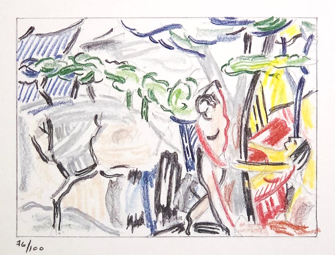 Roy Lichtenstein - Figures in Landscape: Artist: Roy Lichtenstein Title: Figures in Landscape Year: 1986 Dimensions: 10.25in. by 7.5in. Edition: From the rare limited edition Publisher: Harry N. Abrams New York Suite: Landscape Sketches