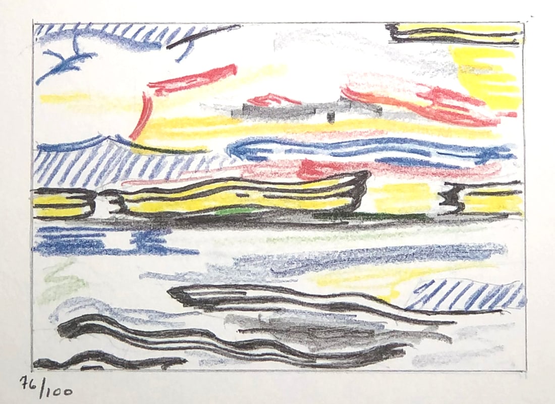 Roy Lichtenstein (After) - Sea and Sky: Artist: Roy Lichtenstein (After) Title: Sea and Sky Year: 1986 Dimensions: 10.25in. by 7.5in. Edition: From the limited edition Publisher: Harry N. Abrams New York Suite: Landscape Sketches Medium: