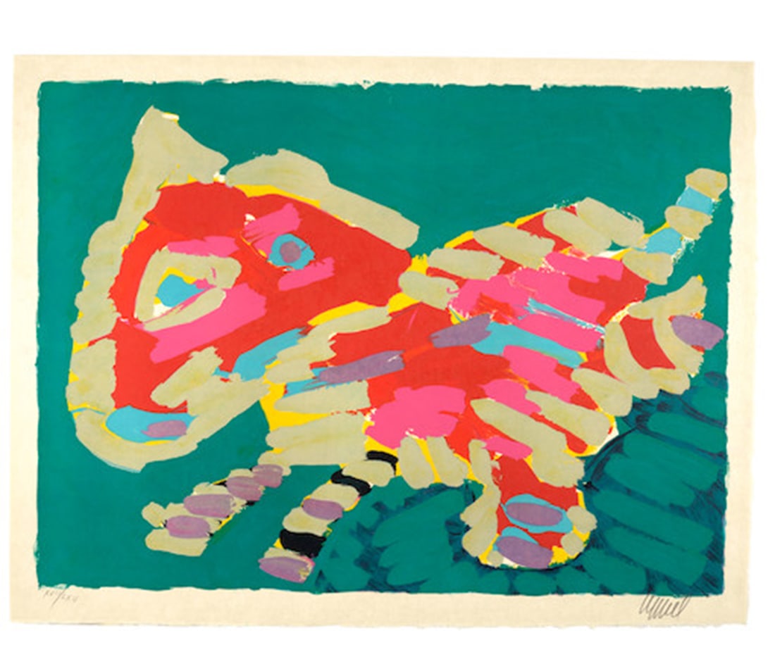 Karel Appel - Luminous Cat: Artist: Karel Appel Title: Luminous Cat Year: 1979 Dimensions: 24 5/8in. by 30 1/4in. Edition: From the rare limited edition of LXV Publisher: London Arts Inc. Detroit Suite: Cats Portfolio Medium: