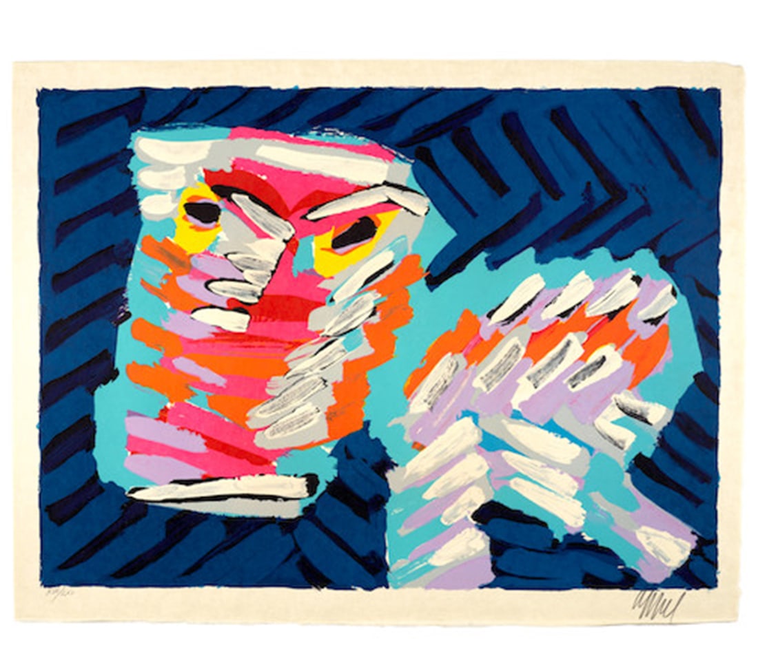 Karel Appel - Sad Cat: Artist: Karel Appel Title: Sad Cat Year: 1979 Dimensions: 24 5/8in. by 30 1/4in. Edition: From the rare limited edition of LXV Publisher: London Arts Inc. Detroit Suite: Cats Portfolio Medium:
