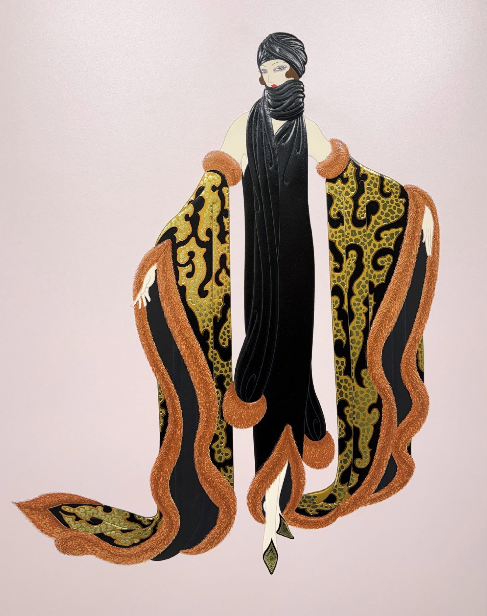 Erte - Fox Fur: Artist: Erte Title: Fox Fur Dimensions: 33in. by 26in. Edition: From the rare limited edition of 300 Medium: Original Embossed Serigraph in Colors Condition: Excellent Signature Details: Hand Signed