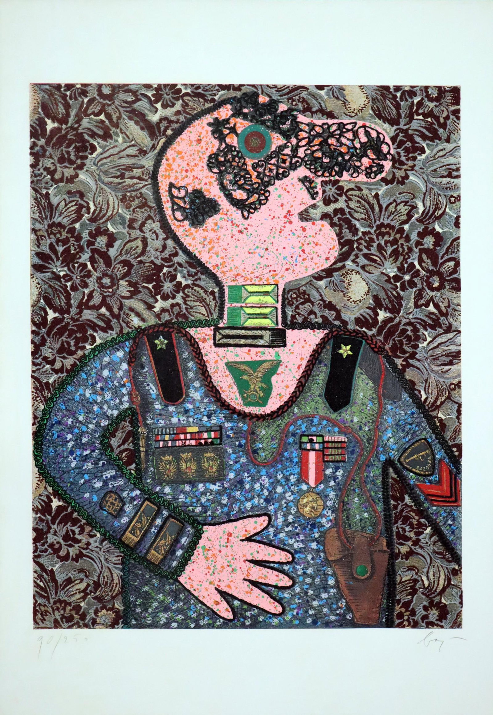 Enrico Baj - Il generale Bazooka: Artist: Enrico Baj Title: Lady Virginia Woolf Year: 1973 Dimensions: 23 3/4in. by 29 1/2in. Edition: From the rare limited edition of 250 Medium: Original Polymaterial Screen Printing on Paper