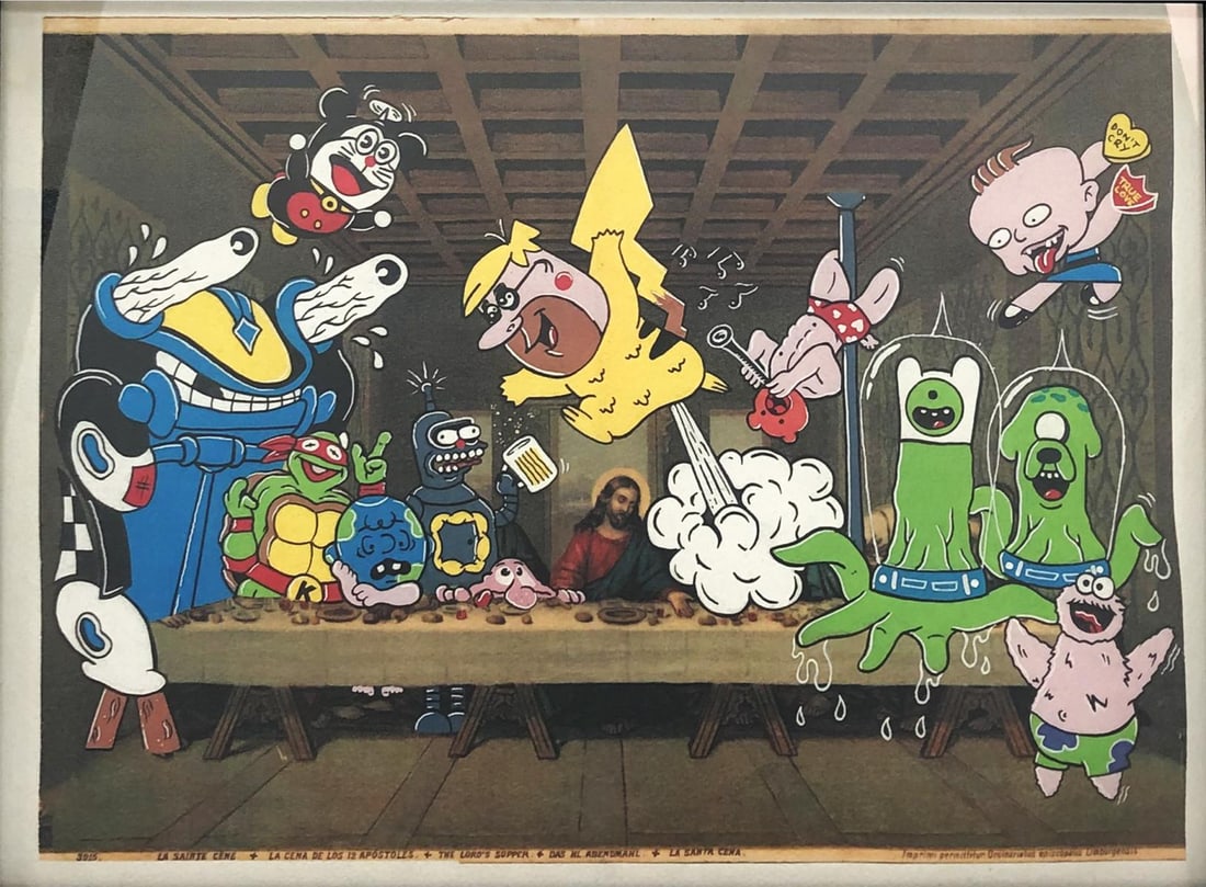 Riff Blast - Last Supper: Artist: Riff Blast Title: Last Supper Year: 2017 Dimensions: 15 1/2in. by 11 1/2in. Edition: From the rare limited editionof 30 Suite: Christmas 2017 Medium: Original Offset Lithograph Condition: