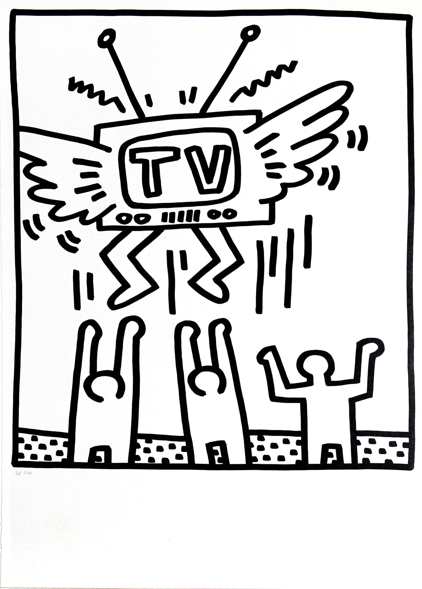 Keith Haring - TV Angel (from Lucio Amelio Suite): Artist: Keith Haring Title: TV Angel (from Lucio Amelio Suite) Year: 1983 Dimensions: 18.5in. by 13in. Edition: From the rare limited edition of 300 Publisher: Galerie Lucio Amelio Naples Suite: