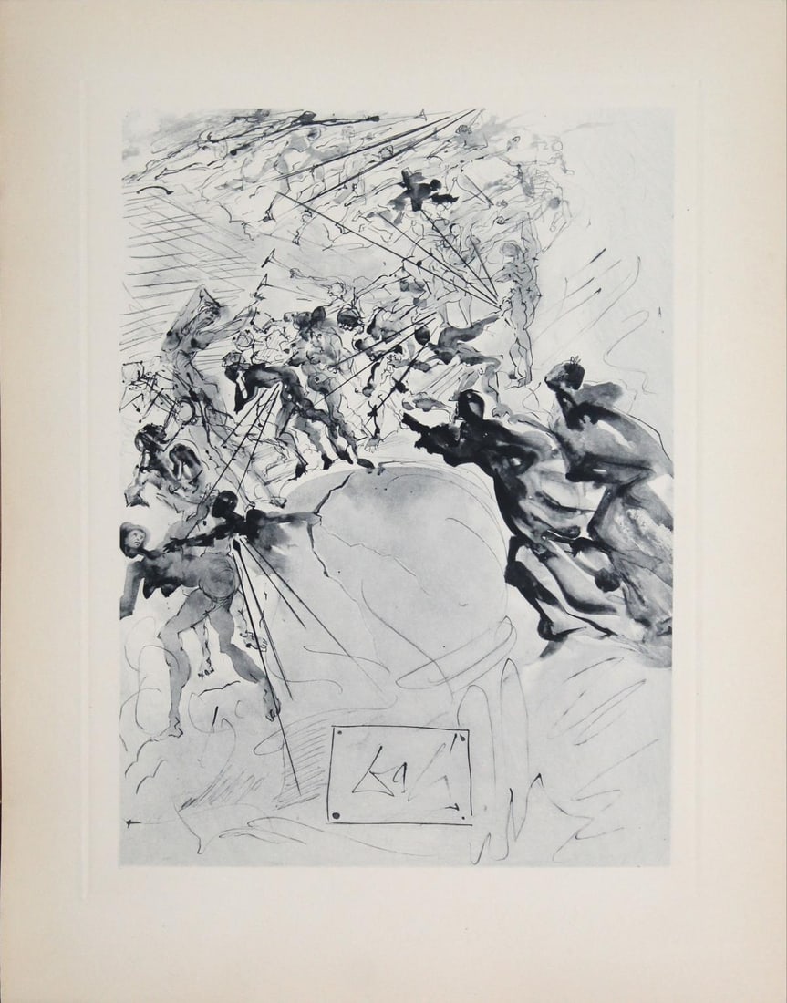 Salvador Dali - Mounted On The Seventh Terrace: Artist: Salvador Dali Title: Mounted On The Seventh Terrace Year: 1964 Dimensions: 10.25in. by 13in. Edition: From the rare limited edition of 165 in blue/gray Publisher: Les Heures Claires Paris